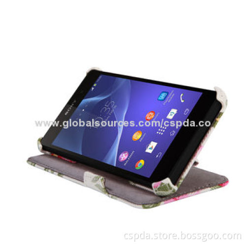 Heat setting PU back standing leather case for Sony Xperia Z2 with flower, OEM and ODM acceptable